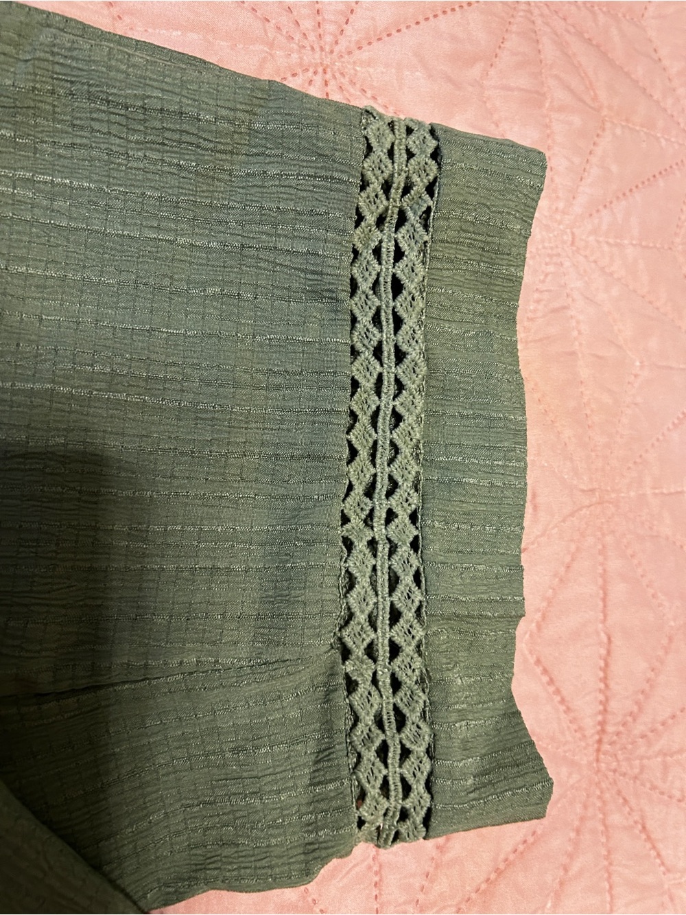 SHEIN Olive Green Crochet-Trim Trousers